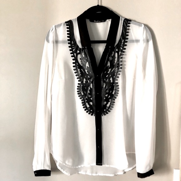 Daniel Cassin Tops - Daniel Cassin Black & White Sheer Blouse